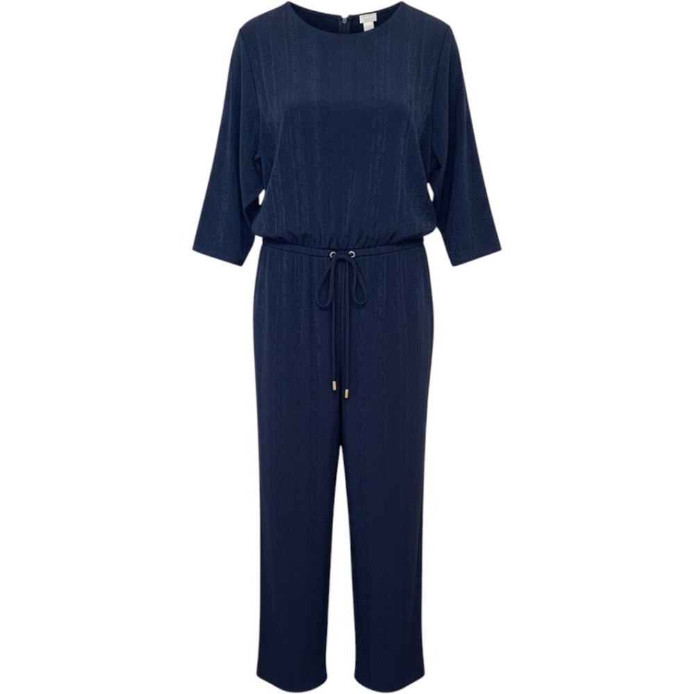 Chics Travelers 4 Wide Leg Jumpsuit Black Slinky Knit 20/22 Pockets 3/4 Sleeve